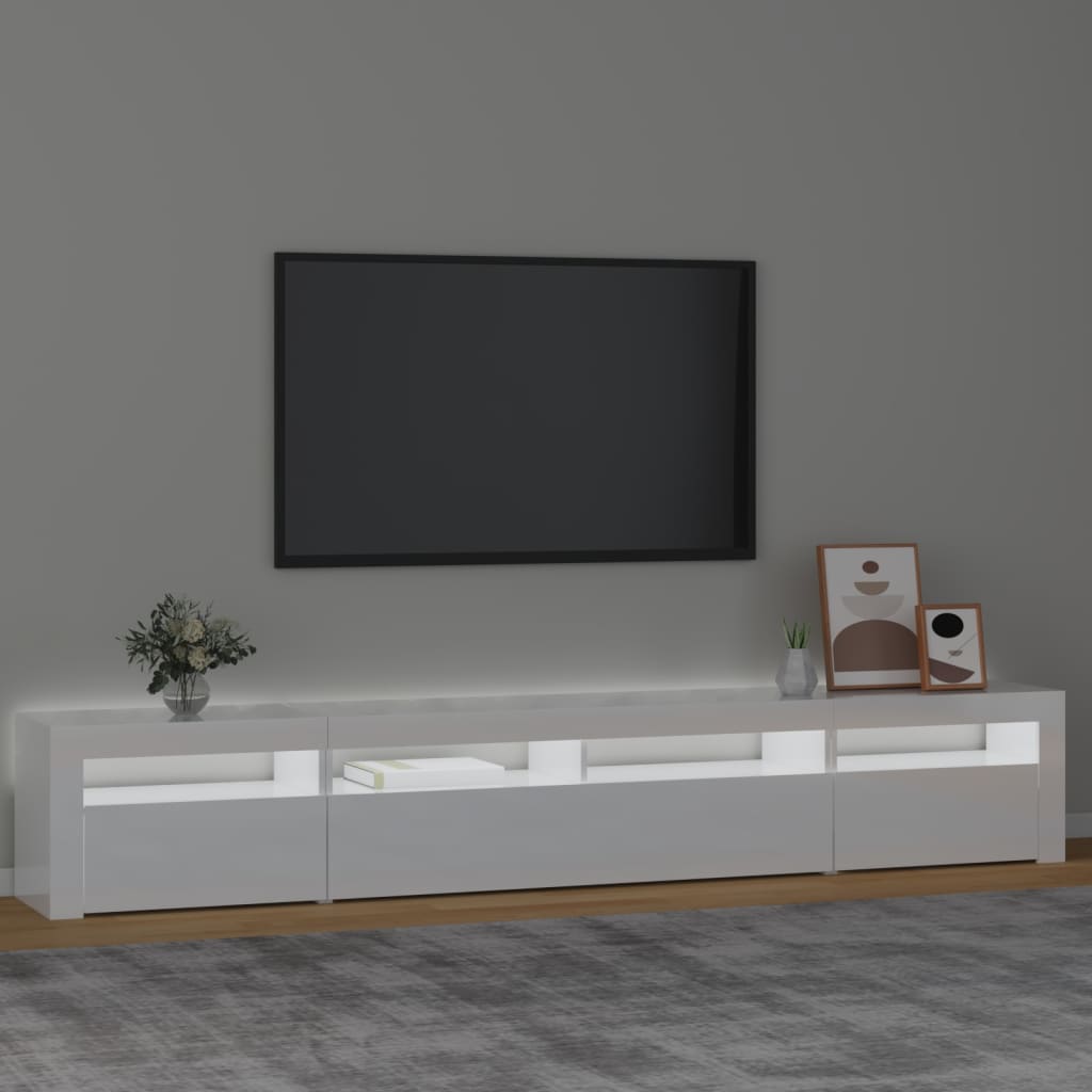 TV-taso LED-valoilla korkeakiilto valkoinen 240x35x40 cm - Sisustajankoti.fi