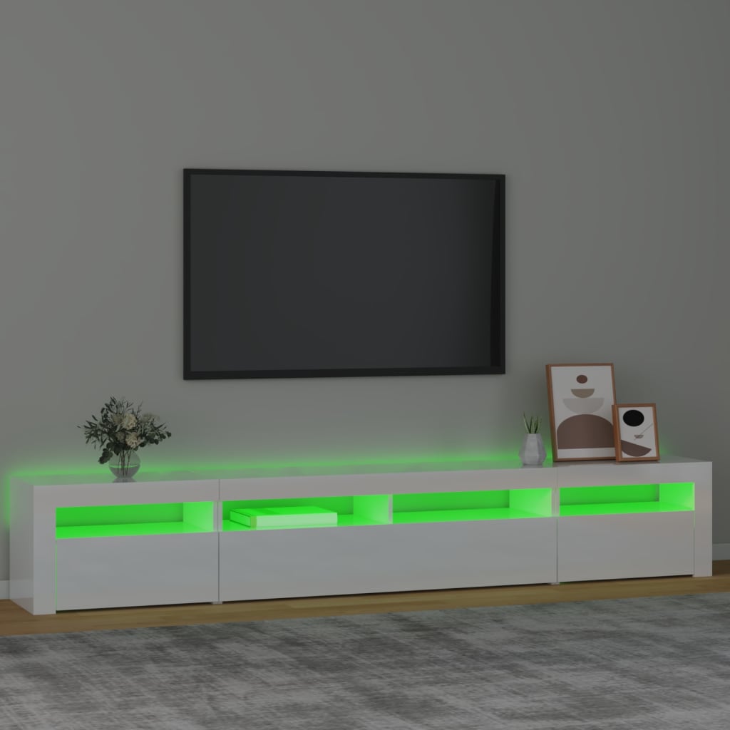 TV-taso LED-valoilla korkeakiilto valkoinen 240x35x40 cm - Sisustajankoti.fi