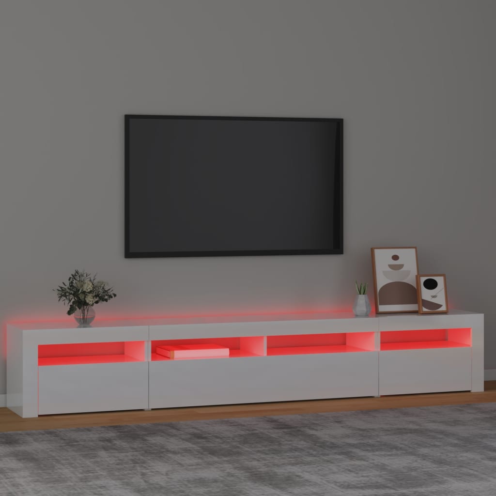 TV-taso LED-valoilla korkeakiilto valkoinen 240x35x40 cm - Sisustajankoti.fi