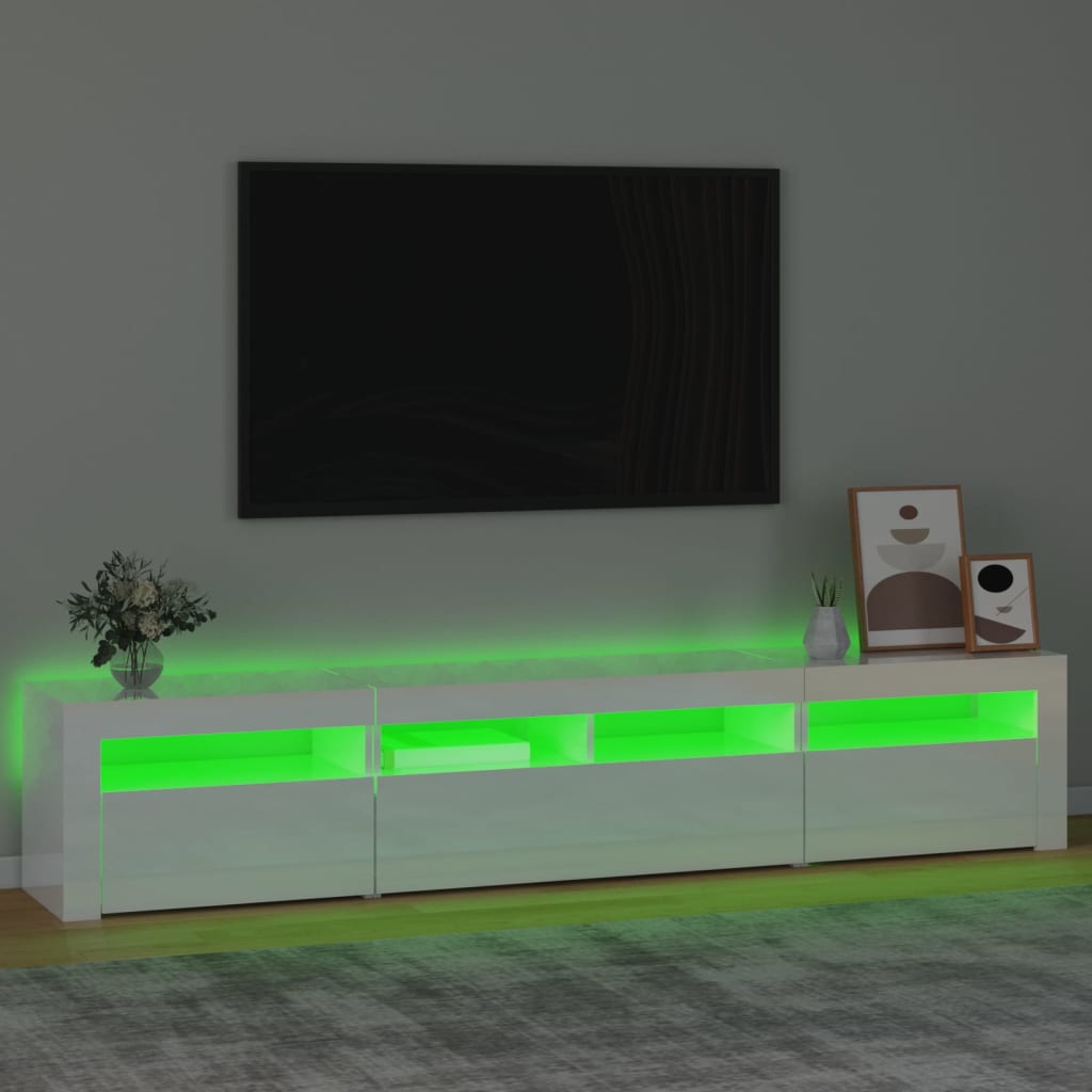 TV-taso LED-valoilla korkeakiilto valkoinen 210x35x40 cm - Sisustajankoti.fi