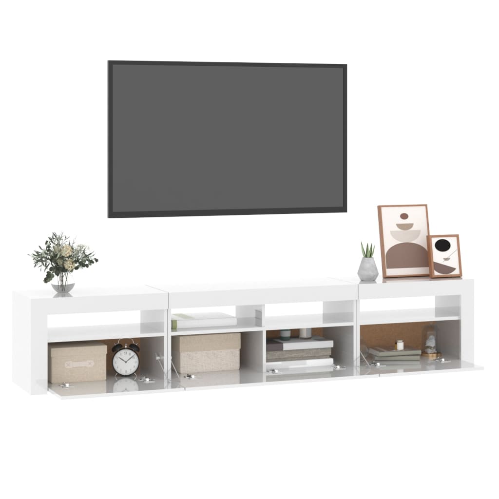 TV-taso LED-valoilla korkeakiilto valkoinen 210x35x40 cm - Sisustajankoti.fi