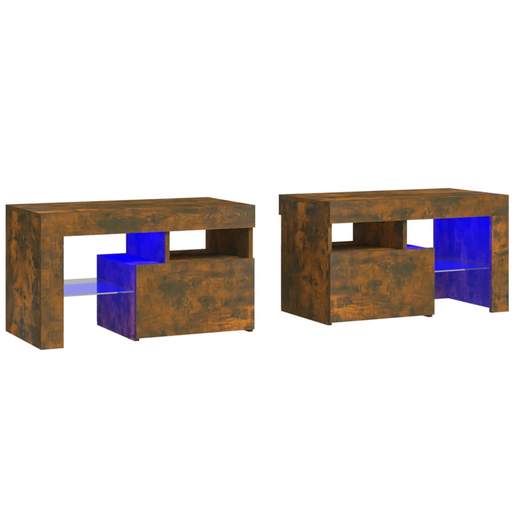Yöpöydät 2 kpl LED-valoilla savutammi 70x36,5x40 cm - Sisustajankoti.fi