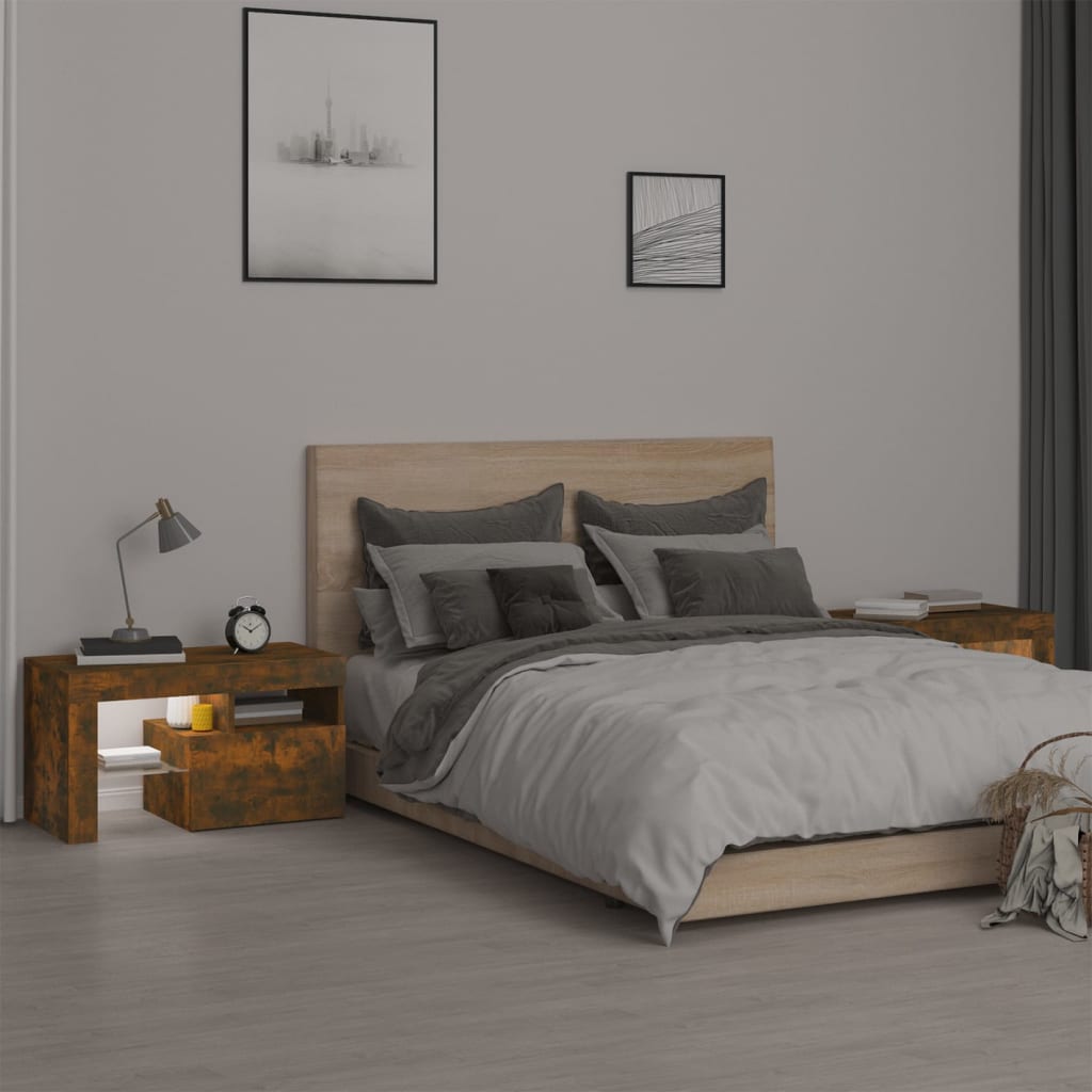 Yöpöydät 2 kpl LED-valoilla savutammi 70x36,5x40 cm - Sisustajankoti.fi