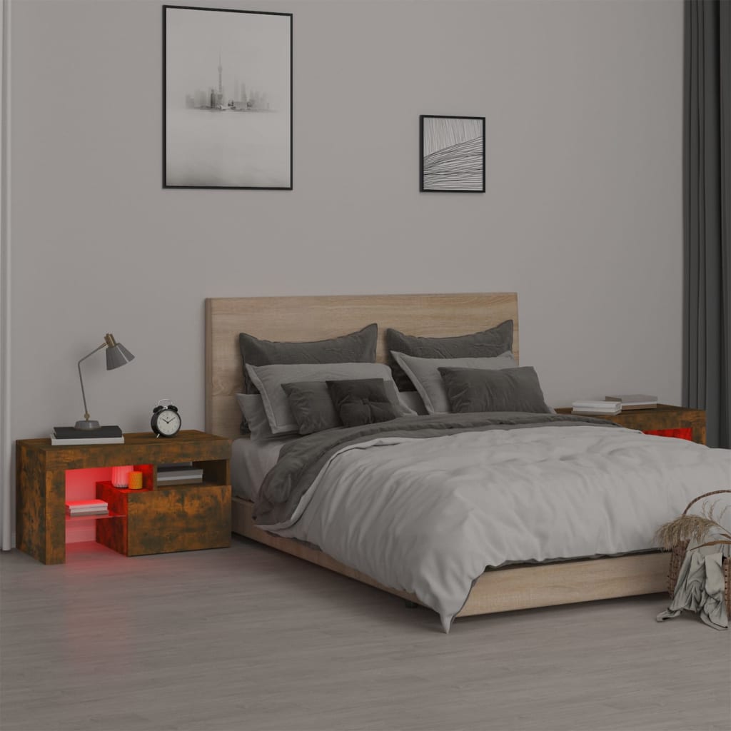 Yöpöydät 2 kpl LED-valoilla savutammi 70x36,5x40 cm - Sisustajankoti.fi