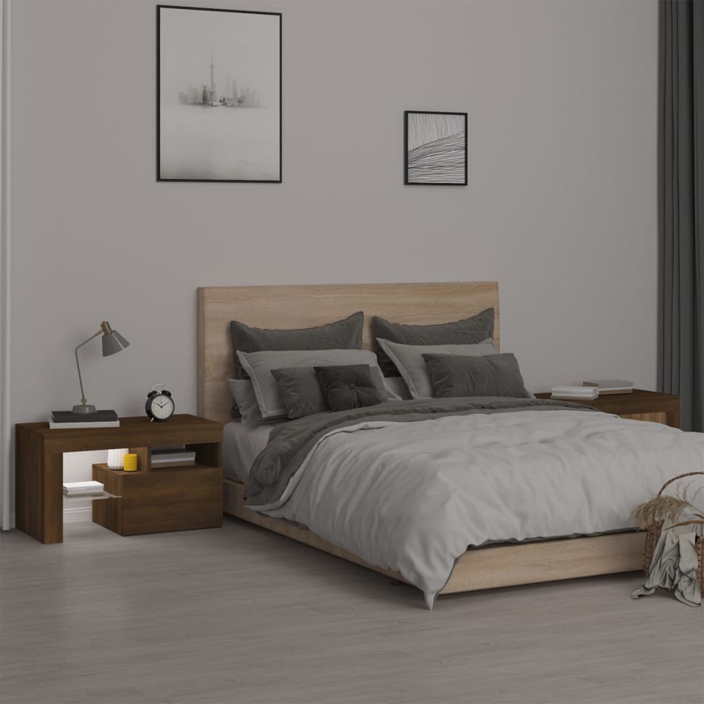 Yöpöydät 2 kpl LED-valoilla ruskea tammi 70x36,5x40 cm - Sisustajankoti.fi