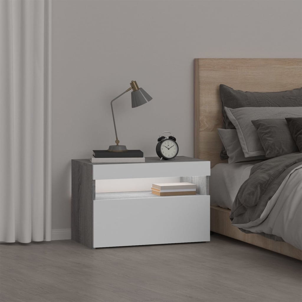 Yöpöytä LED-valoilla harmaa Sonoma 60x35x40 cm - Sisustajankoti.fi