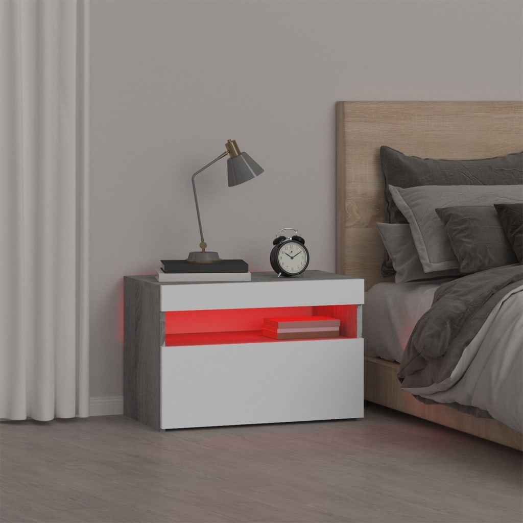 Yöpöytä LED-valoilla harmaa Sonoma 60x35x40 cm - Sisustajankoti.fi