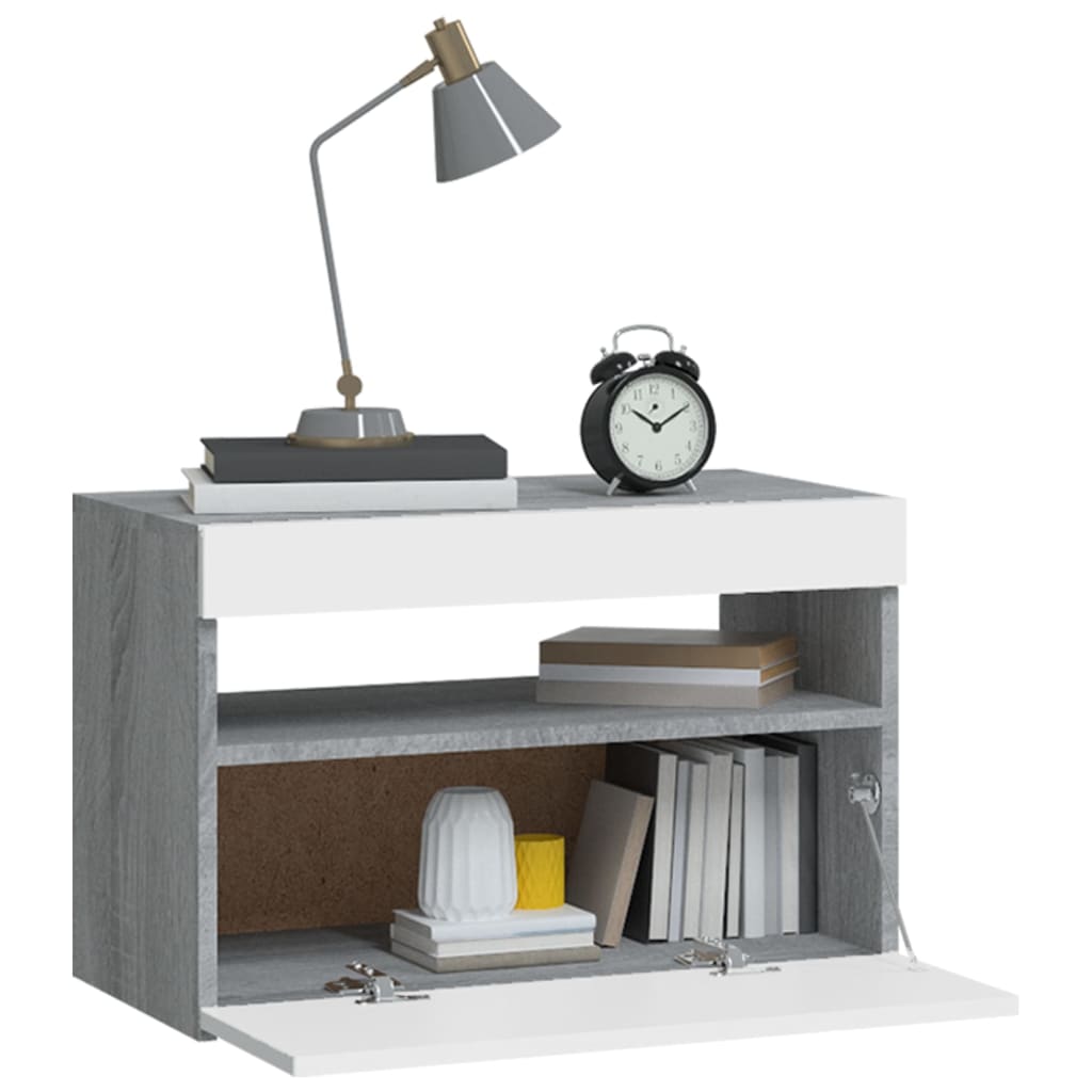 Yöpöytä LED-valoilla harmaa Sonoma 60x35x40 cm - Sisustajankoti.fi