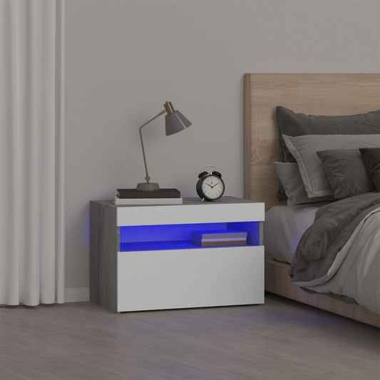 Yöpöytä LED-valoilla harmaa Sonoma 60x35x40 cm - Sisustajankoti.fi