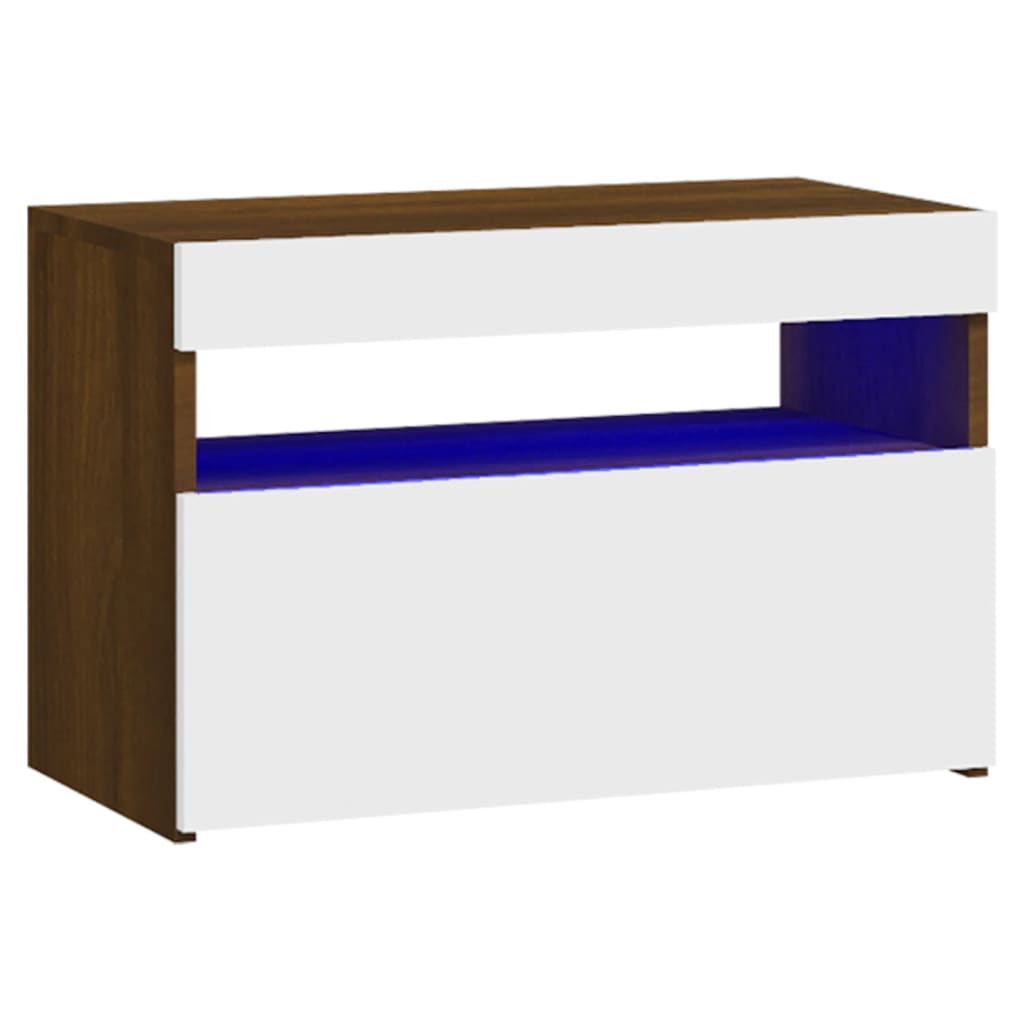 Yöpöytä LED-valoilla ruskea tammi 60x35x40 cm - Sisustajankoti.fi