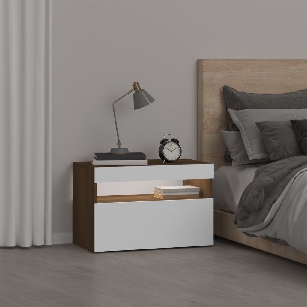Yöpöytä LED-valoilla ruskea tammi 60x35x40 cm - Sisustajankoti.fi