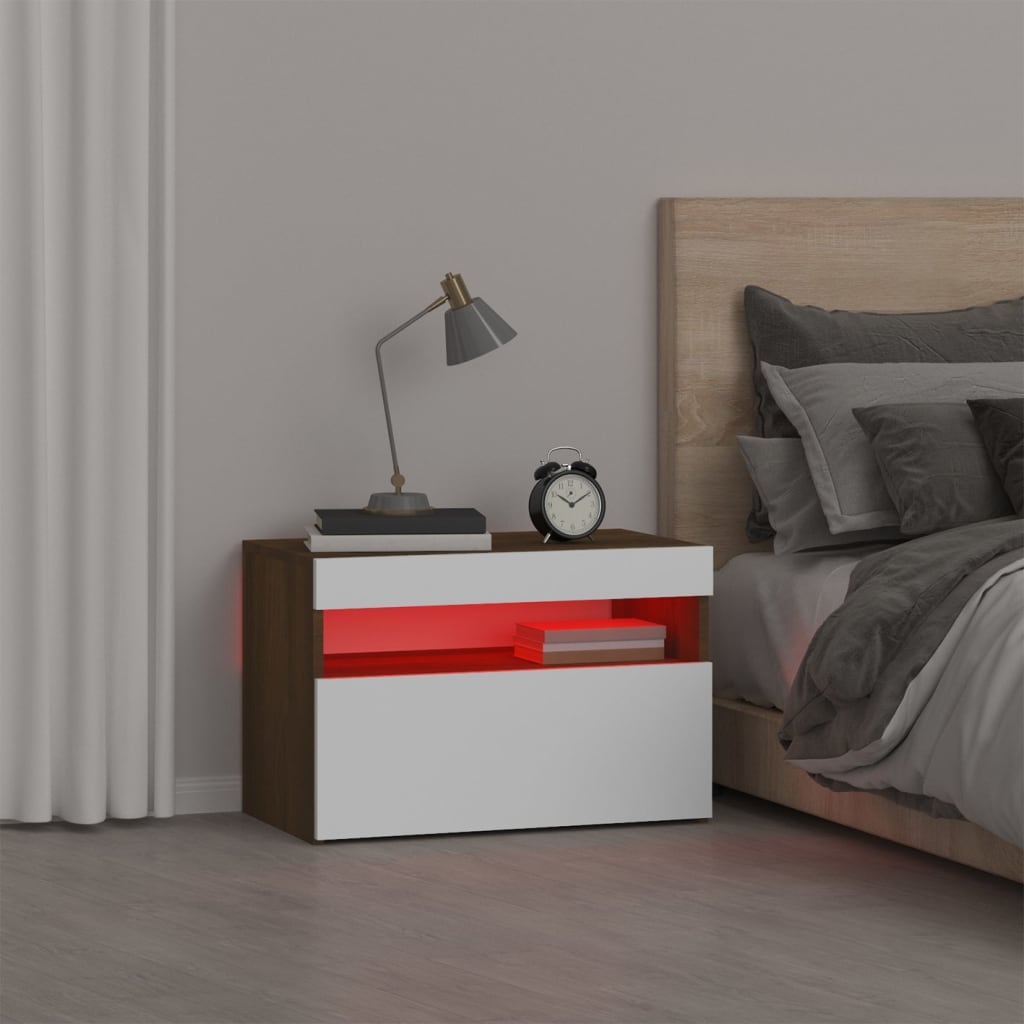 Yöpöytä LED-valoilla ruskea tammi 60x35x40 cm - Sisustajankoti.fi