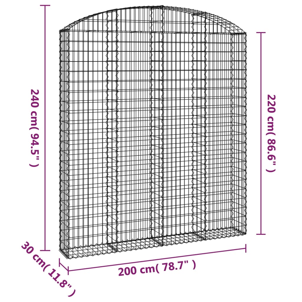 Kaareva kivikori 200x30x220/240 cm galvanoitu rauta - Sisustajankoti.fi