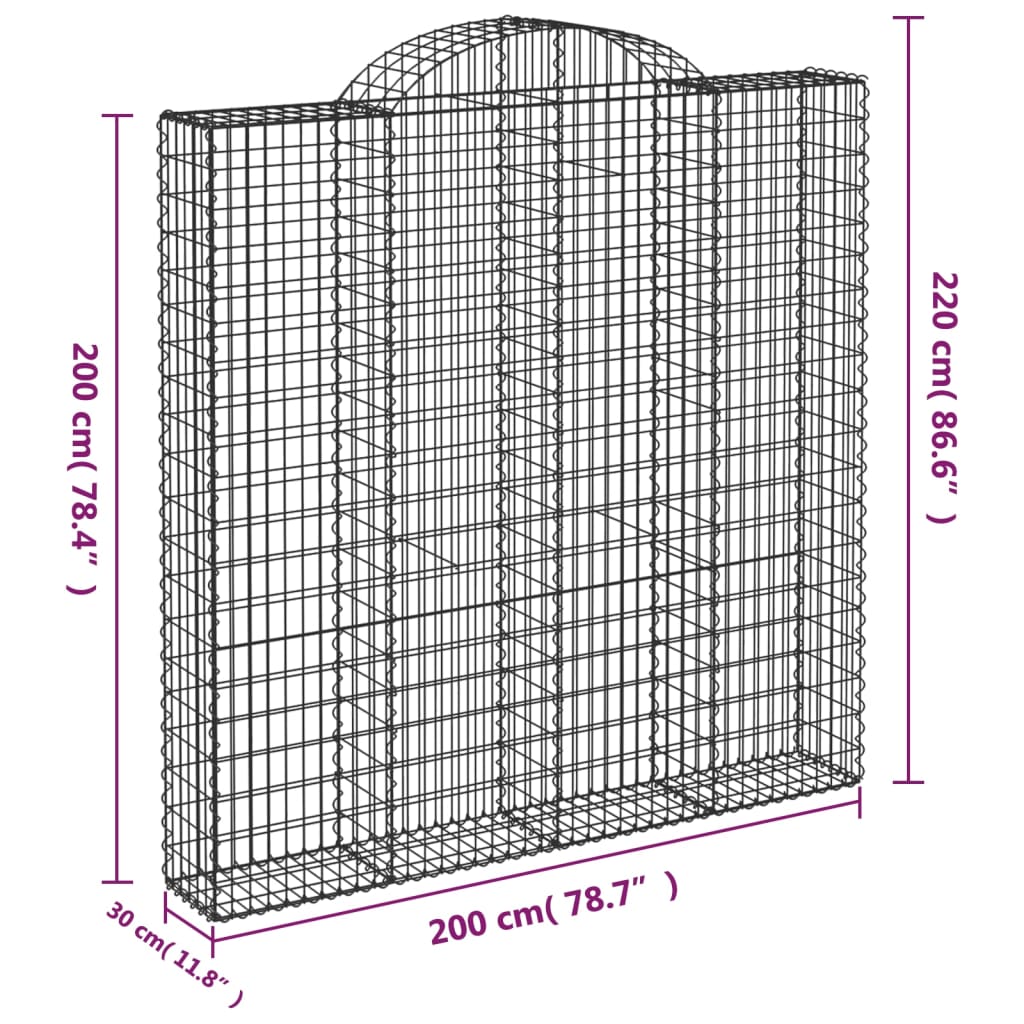 Kaareva kivikori 200x30x200/220 cm galvanoitu rauta - Sisustajankoti.fi
