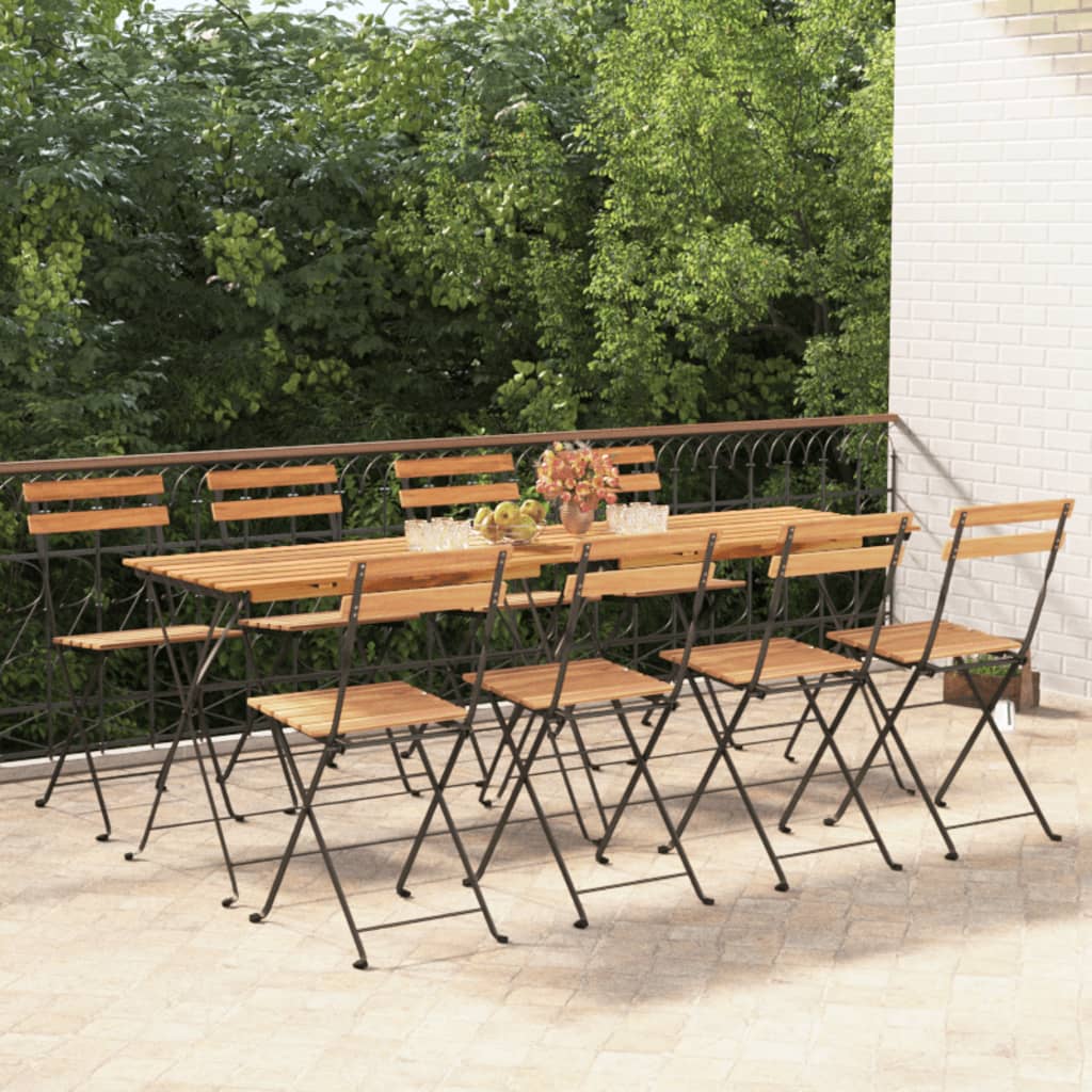 Taitettavat bistrotuolit 8 kpl täysi tiikki ja teräs - Sisustajankoti.fi