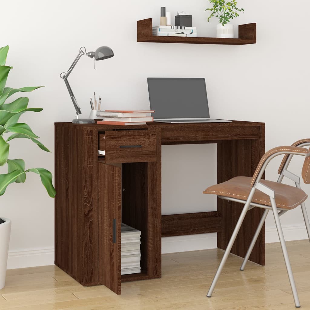Työpöytä ruskea tammi 100x49x75 cm tekninen puu - Sisustajankoti.fi