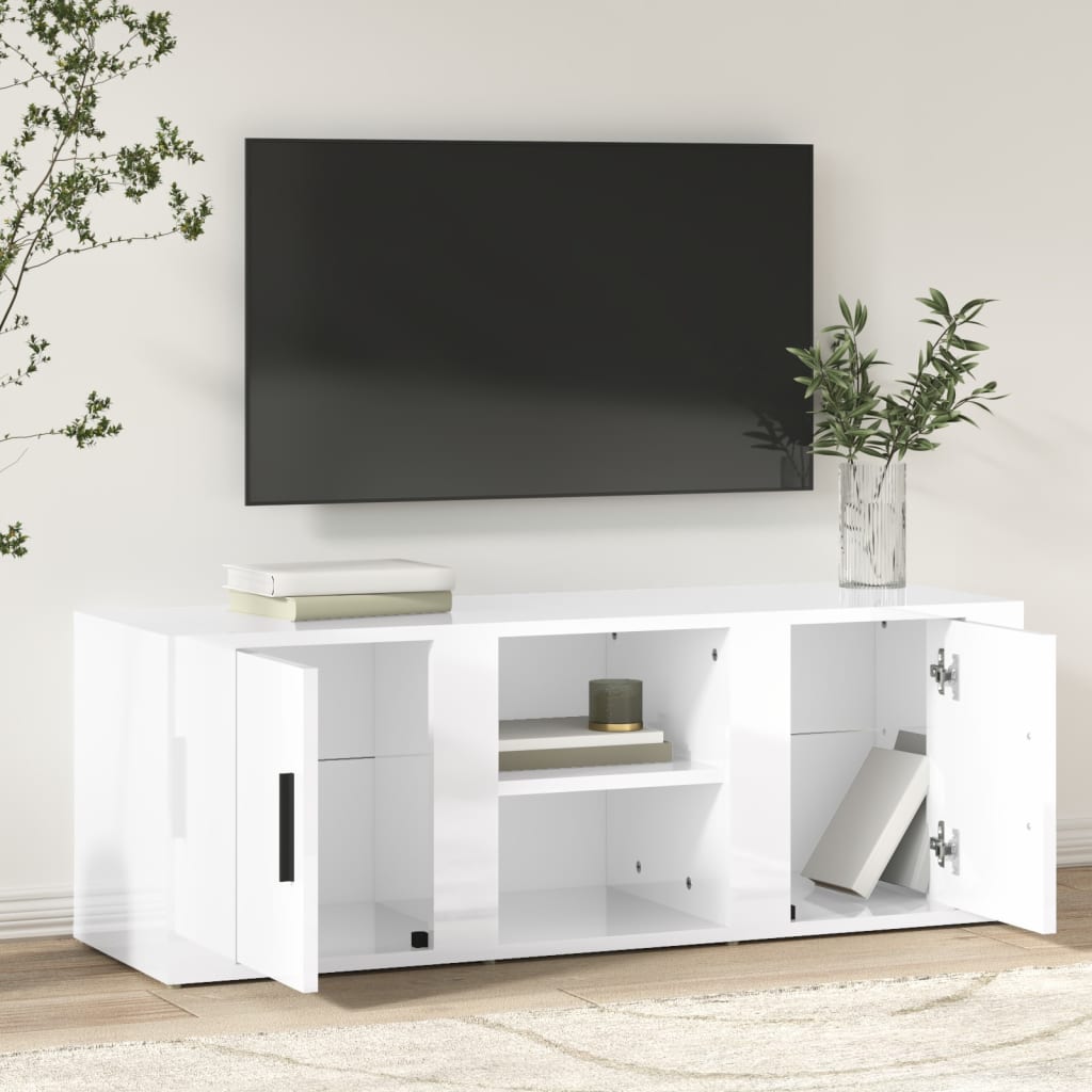 TV-taso korkeakiilto valkoinen 100x31,5x35 cm tekninen puu - Sisustajankoti.fi
