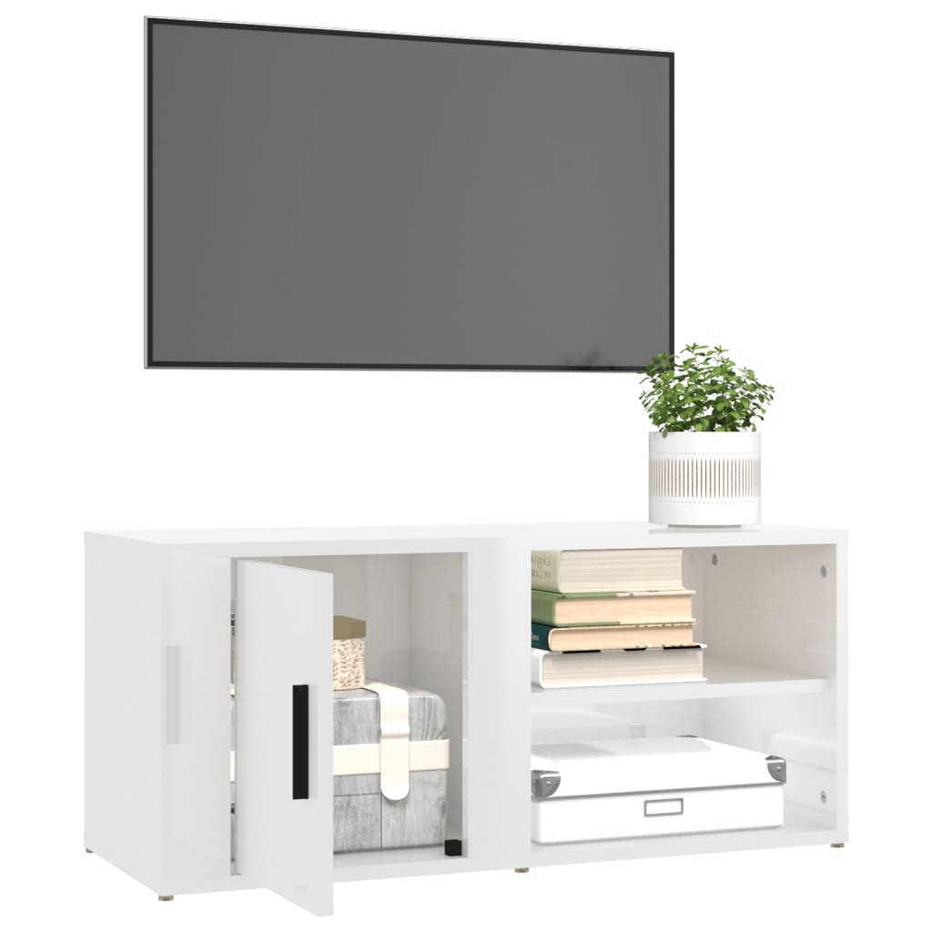 TV-tasot 2 kpl korkeakiilto valk. 80x31,5x36 cm tekninen puu - Sisustajankoti.fi