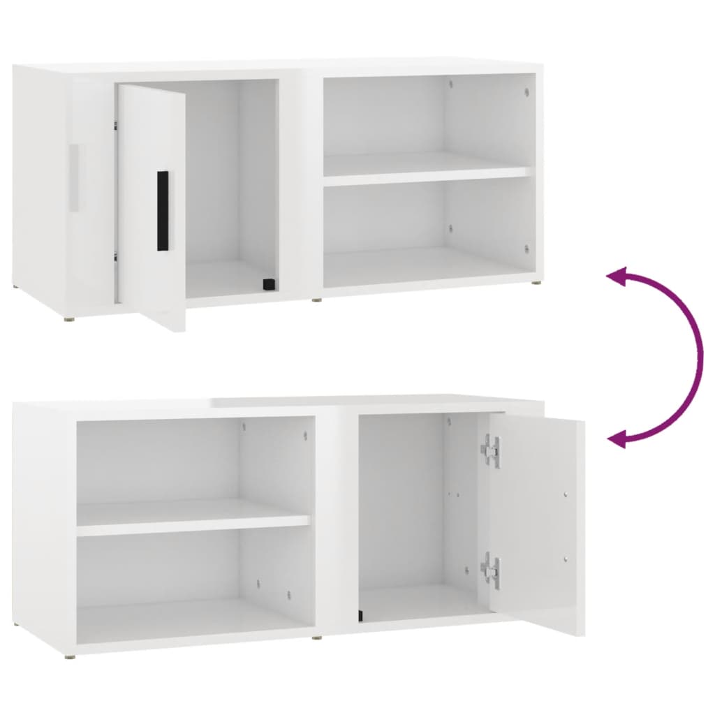 TV-tasot 2 kpl korkeakiilto valk. 80x31,5x36 cm tekninen puu - Sisustajankoti.fi