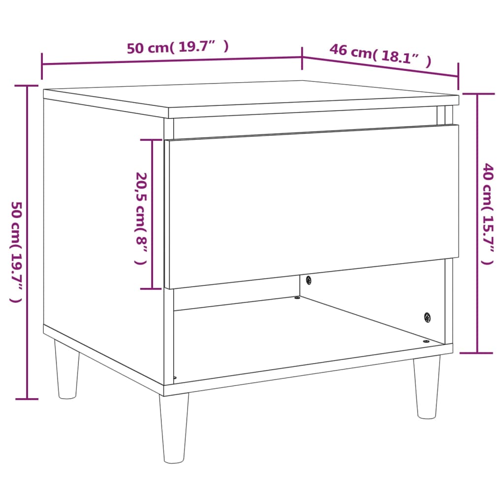 Yöpöydät 2 kpl betoninharmaa 50x46x50 cm tekninen puu - Sisustajankoti.fi