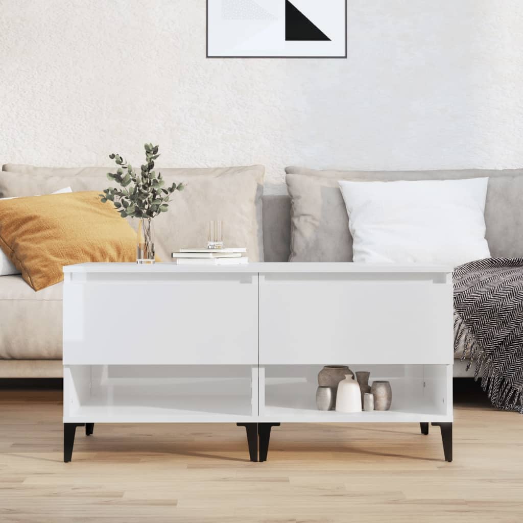 Sivupöydät 2 kpl korkeakiilto valk. 50x46x50 cm tekninen puu - Sisustajankoti.fi