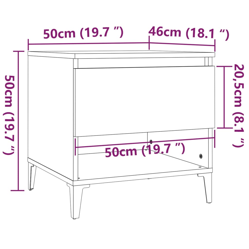 Sivupöydät 2 kpl ruskea tammi 50x46x50 cm tekninen puu - Sisustajankoti.fi