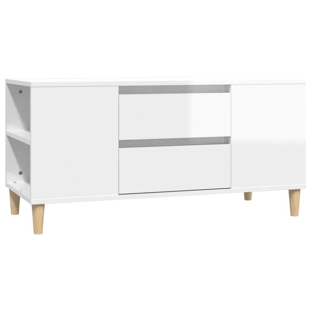 TV-taso korkeakiilto valkoinen 102x44,5x50 cm tekninen puu - Sisustajankoti.fi