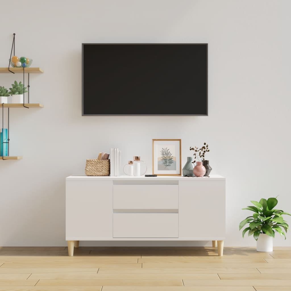 TV-taso korkeakiilto valkoinen 102x44,5x50 cm tekninen puu - Sisustajankoti.fi