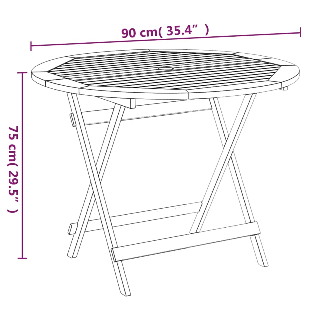 Kokoontaittuva puutarhapöytä Ø 90x75 cm täysi akasiapuu - Sisustajankoti.fi