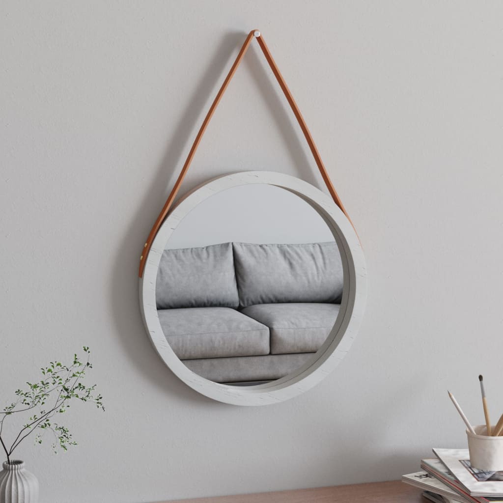 Seinäpeili hihnalla valkoinen Ø 45 cm - Sisustajankoti.fi