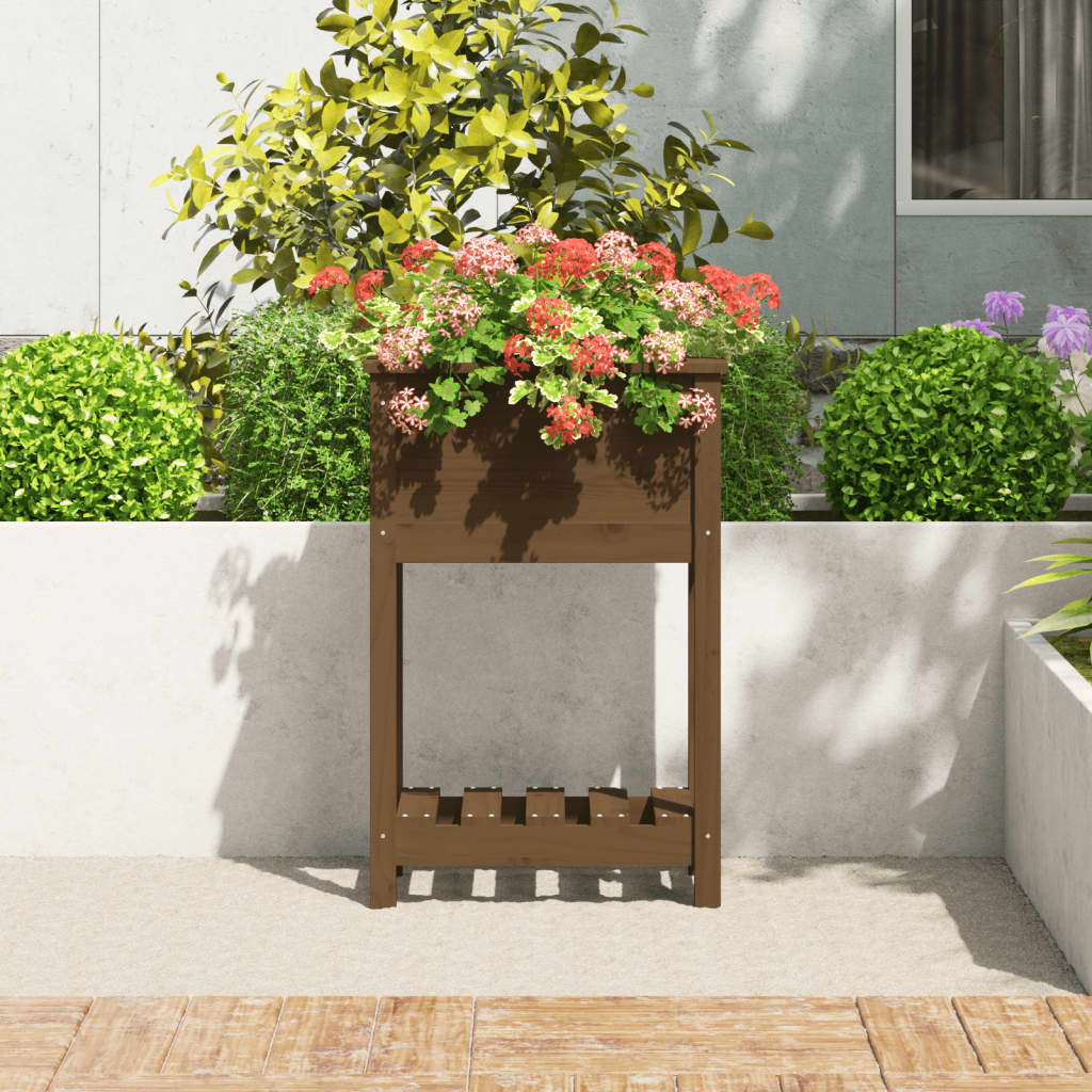 Kukkalaatikko hyllyllä hunajanruskea 54x34,5x81 cm täysi mänty - Sisustajankoti.fi