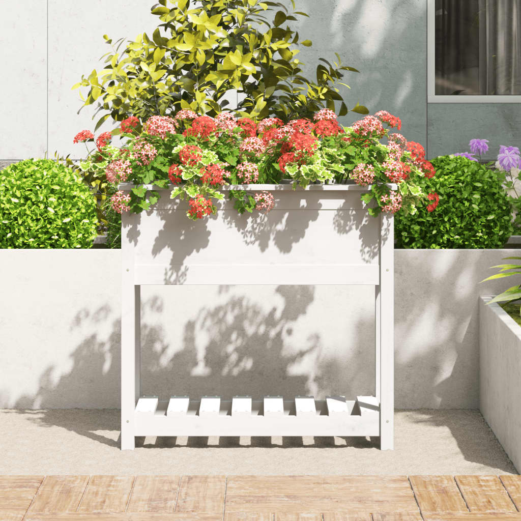 Kukkalaatikko hyllyllä valkoinen 82,5x34,5x81 cm täysi mänty - Sisustajankoti.fi
