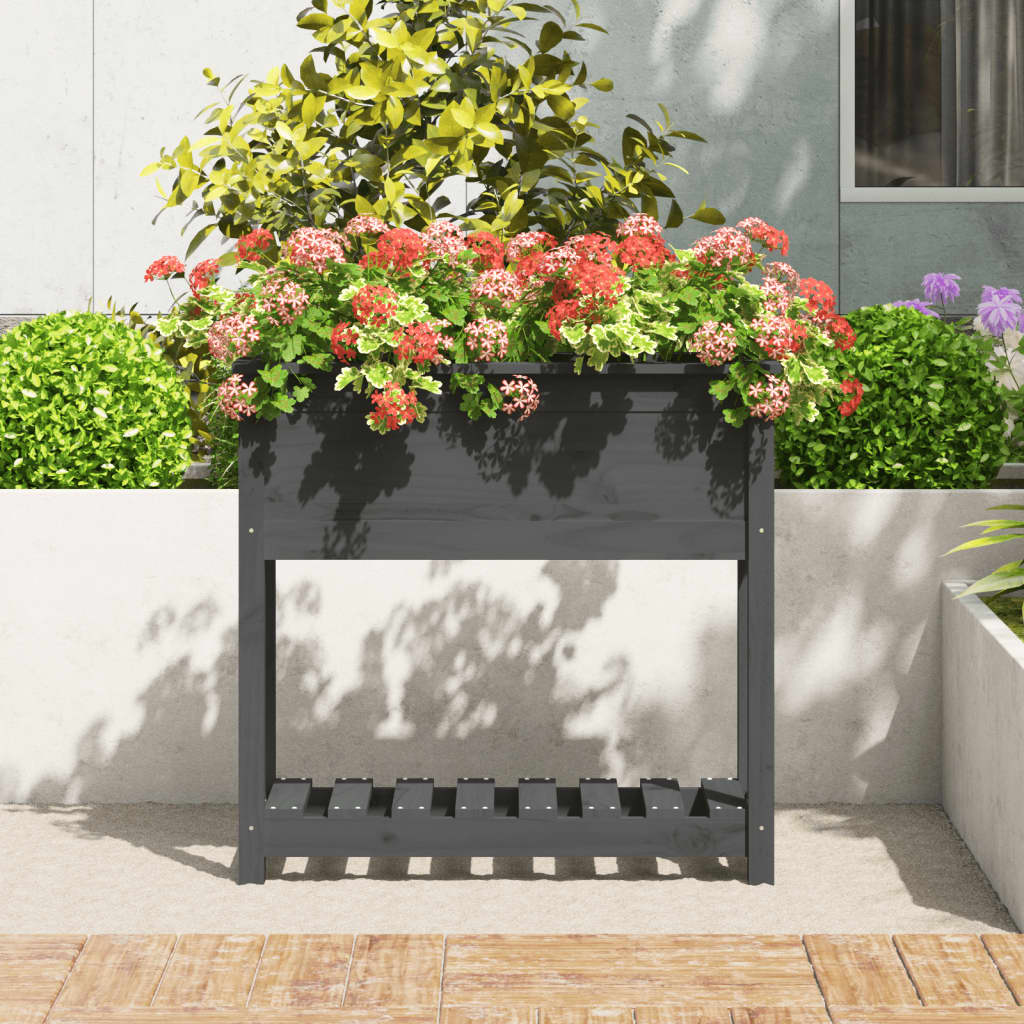 Kukkalaatikko hyllyllä harmaa 82,5x34,5x81 cm täysi mänty - Sisustajankoti.fi