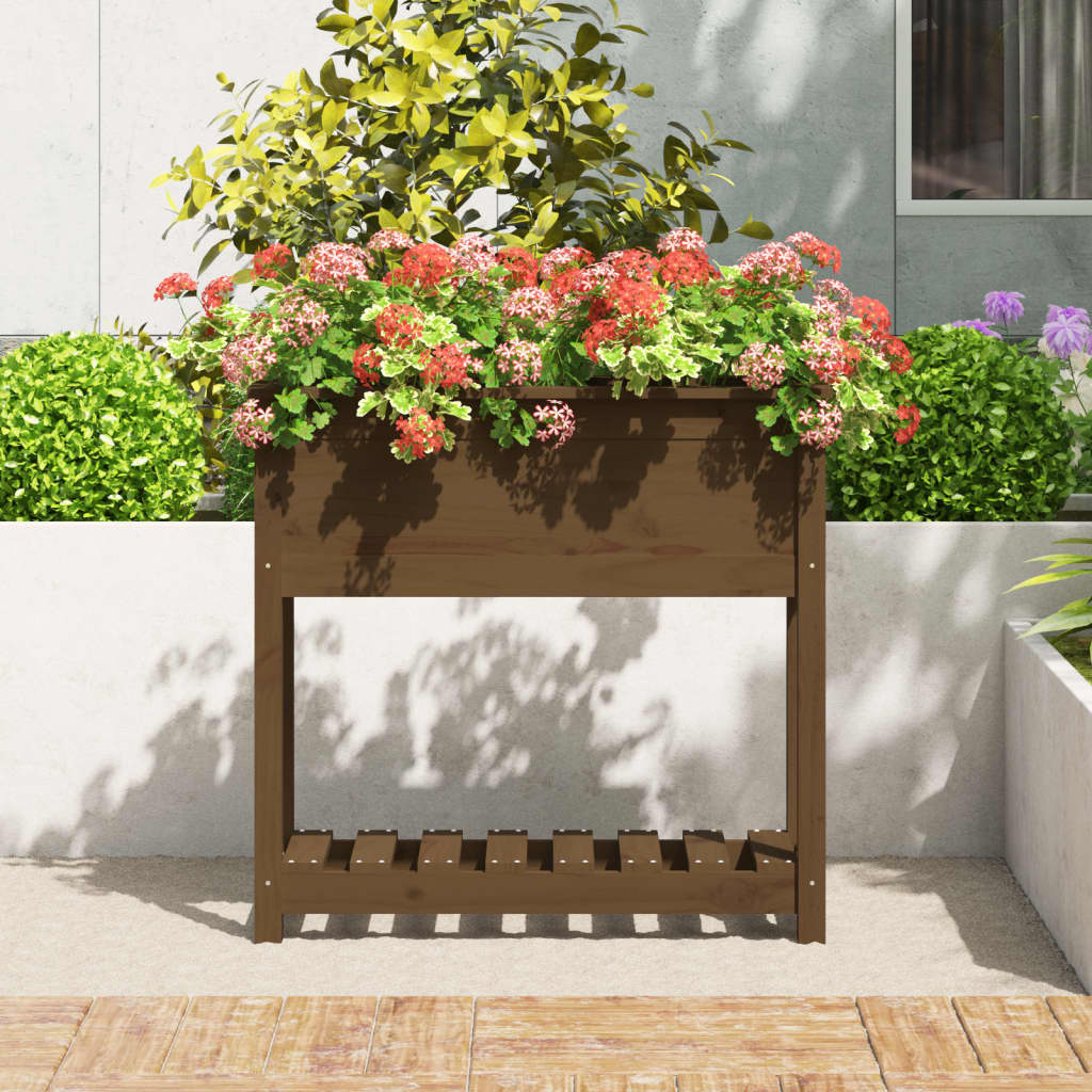 Kukkalaatikko hyllyllä hunajanruskea 82,5x34,5x81cm täysi mänty - Sisustajankoti.fi