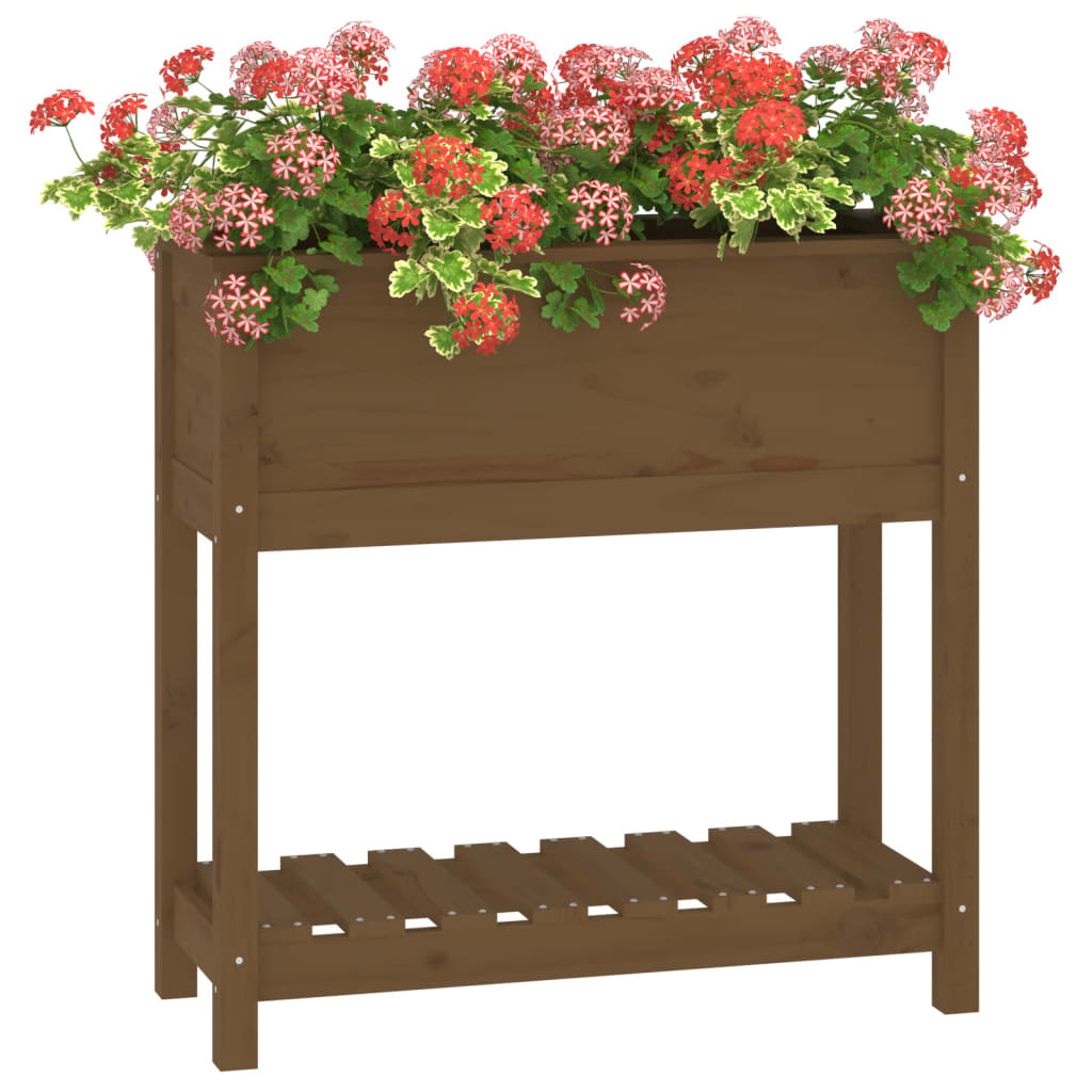 Kukkalaatikko hyllyllä hunajanruskea 82,5x34,5x81cm täysi mänty - Sisustajankoti.fi