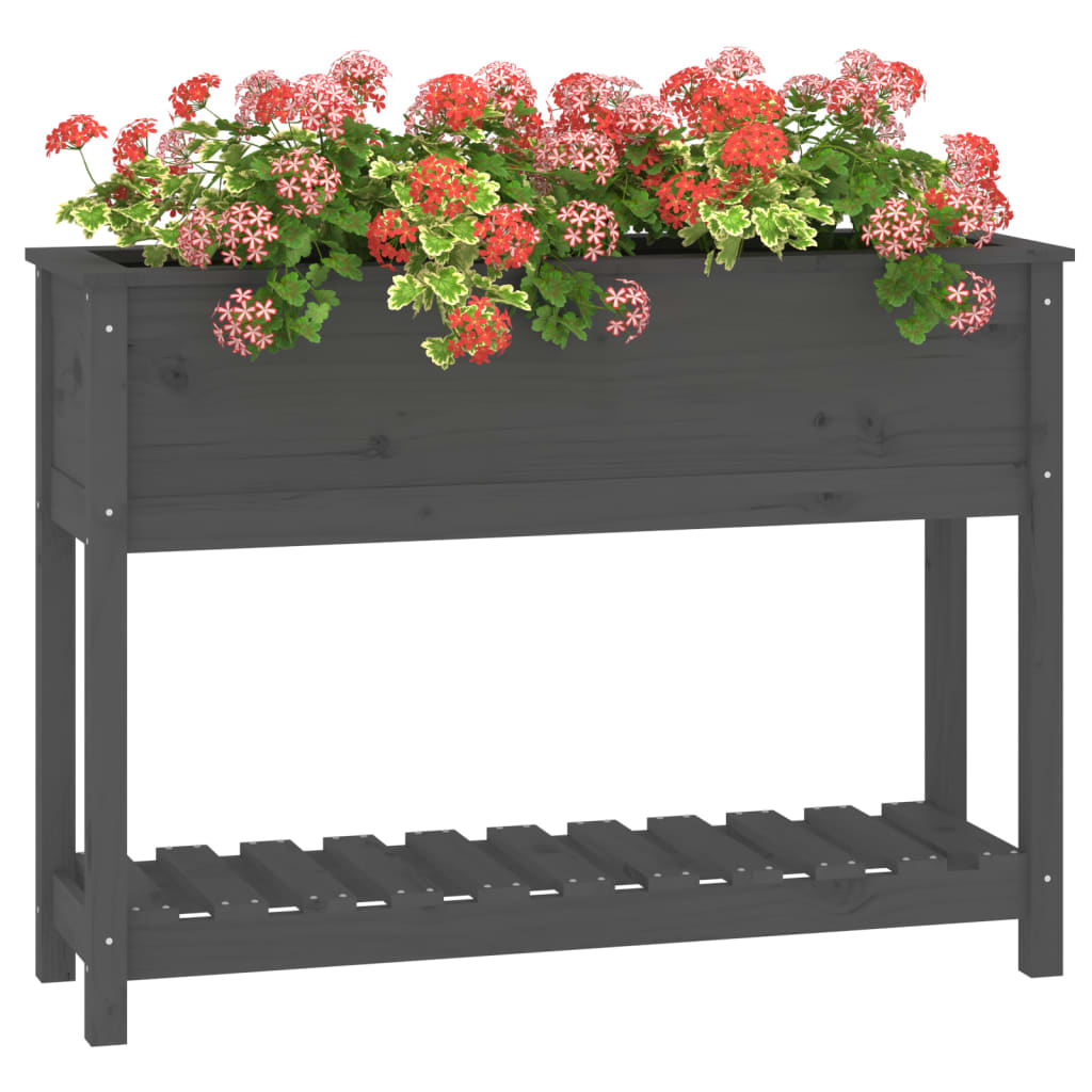 Kukkalaatikko hyllyllä harmaa 111,5x34,5x81 cm täysi mänty - Sisustajankoti.fi