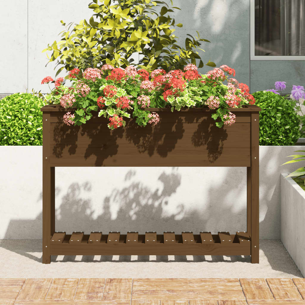 Kukkalaatikko hyllyllä hunajanruskea 111,5x34,5x81 cm mänty - Sisustajankoti.fi