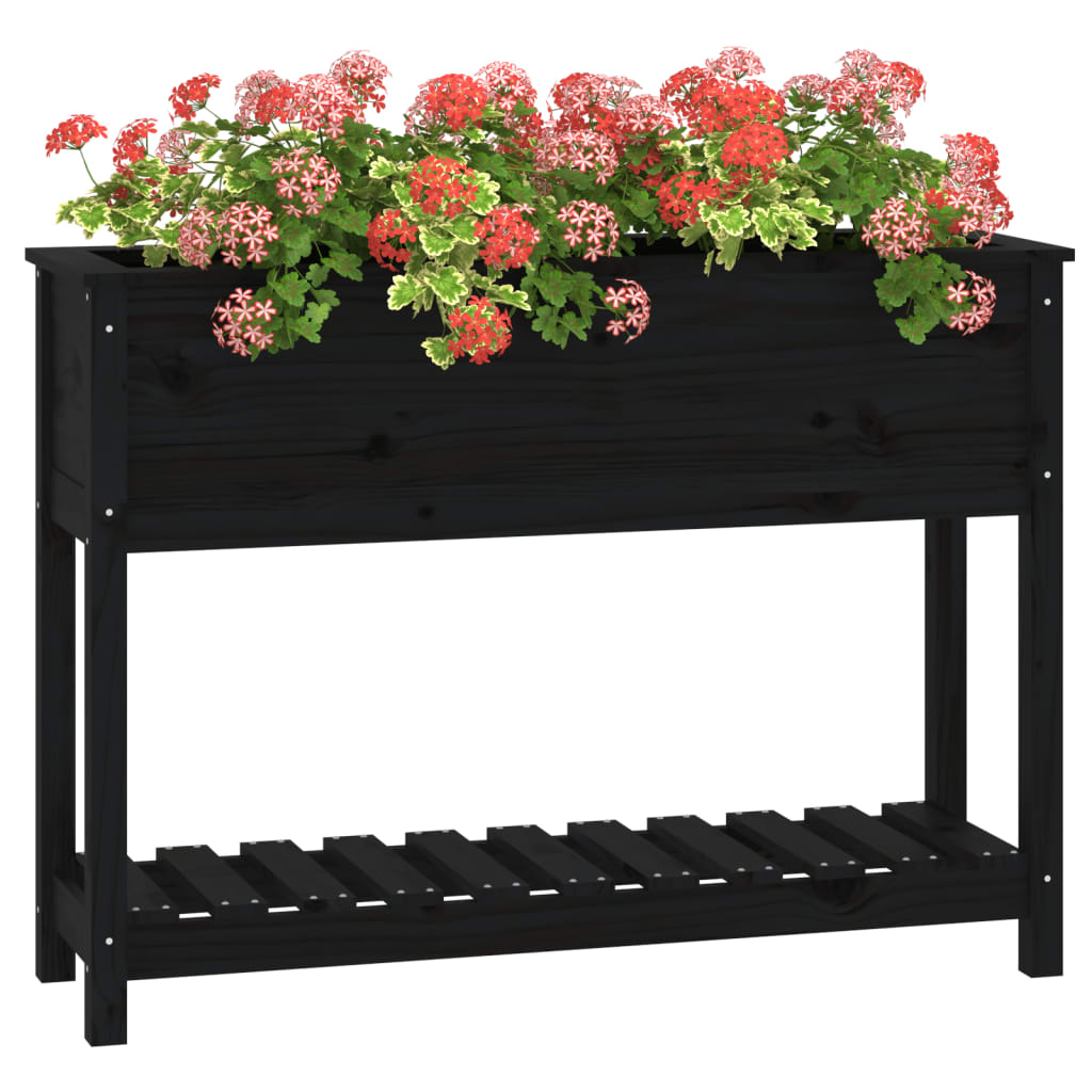 Kukkalaatikko hyllyllä musta 111,5x34,5x81 cm täysi mänty - Sisustajankoti.fi