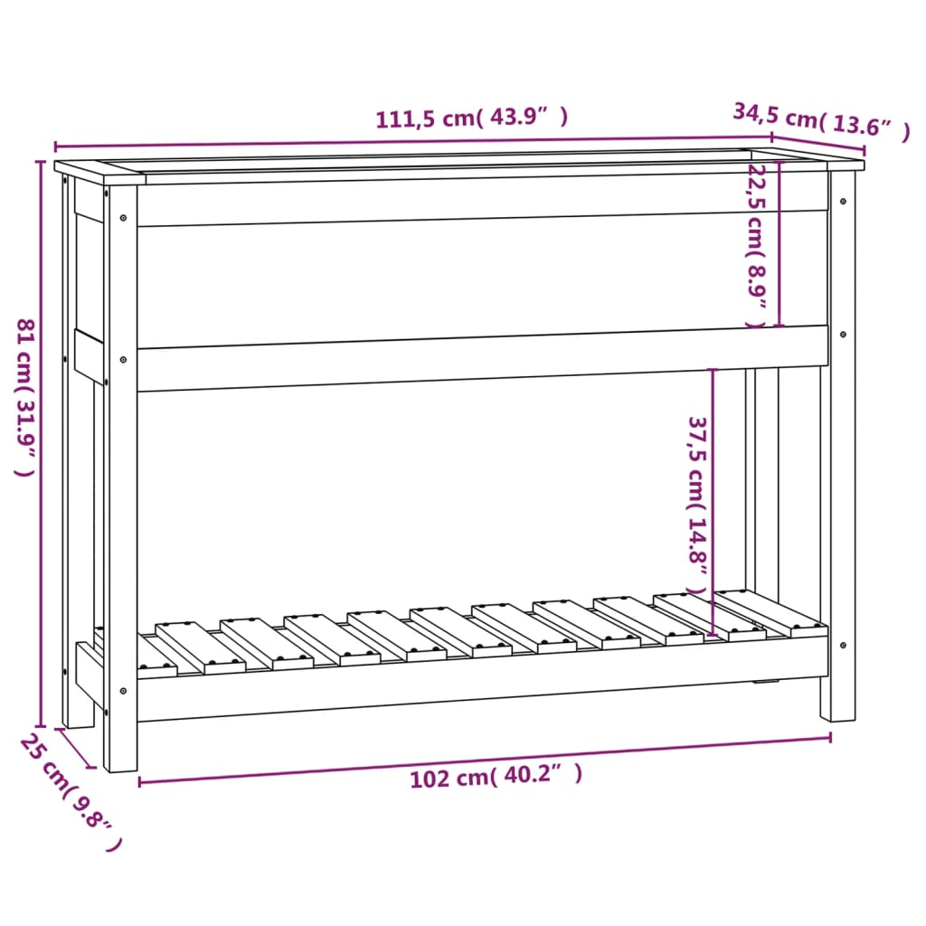 Kukkalaatikko hyllyllä musta 111,5x34,5x81 cm täysi mänty - Sisustajankoti.fi