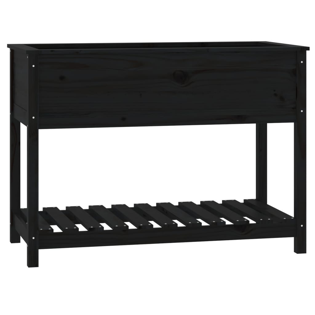 Kukkalaatikko hyllyllä musta 111,5x54x81 cm täysi mänty - Sisustajankoti.fi