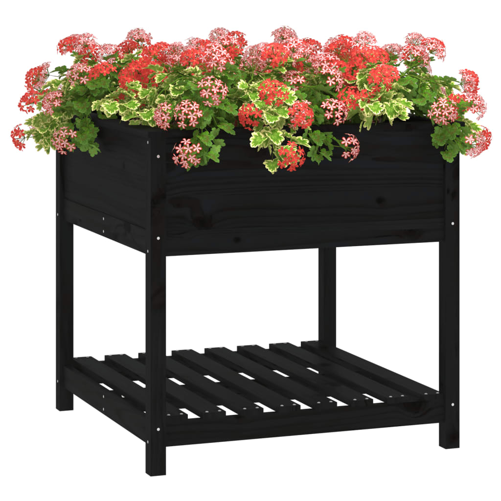 Kukkalaatikko hyllyllä musta 82,5x82,5x81 cm täysi mänty - Sisustajankoti.fi