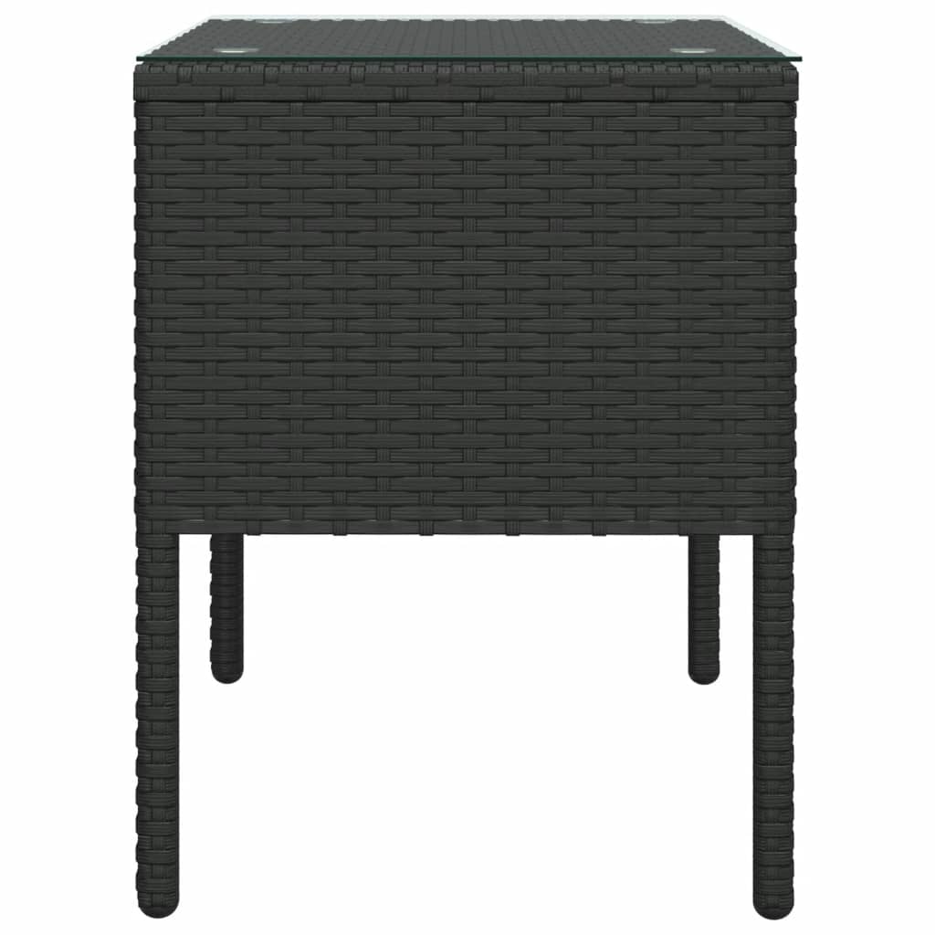 Sivupöytä musta 53x37x48 cm polyrottinki ja karkaistu lasi - Sisustajankoti.fi