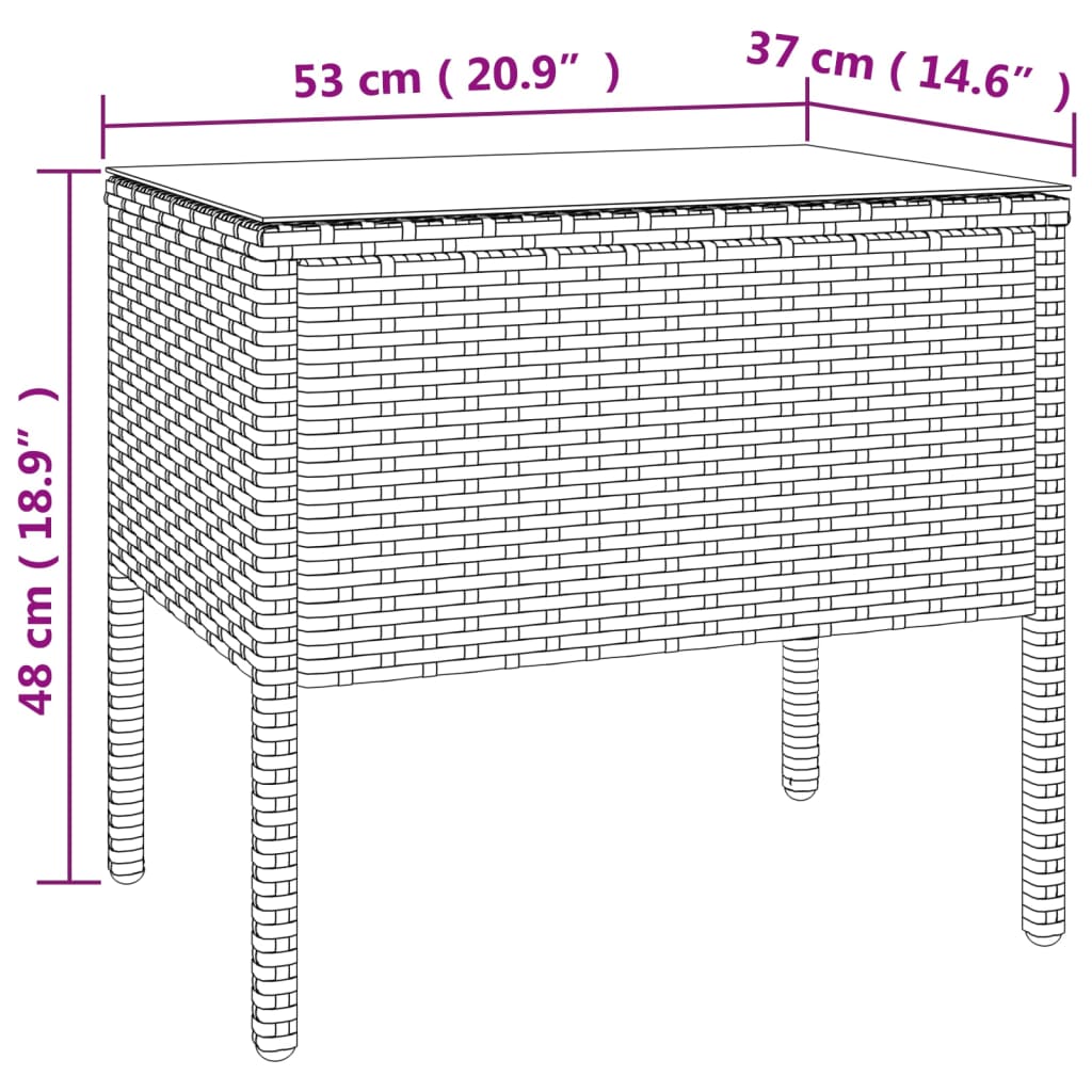 Sivupöytä musta 53x37x48 cm polyrottinki ja karkaistu lasi - Sisustajankoti.fi