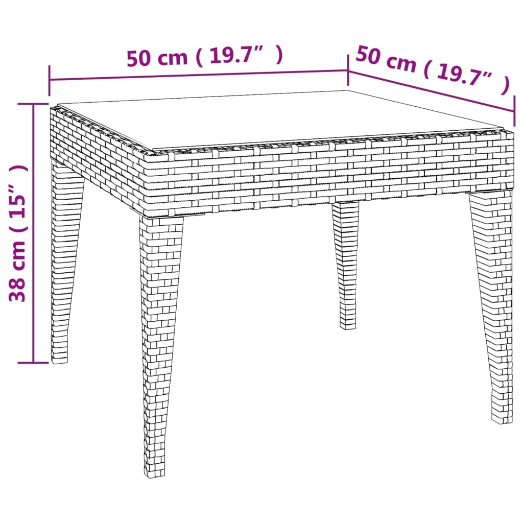Sivupöytä ruskea 50x50x38 cm polyrottinki ja karkaistu lasi - Sisustajankoti.fi