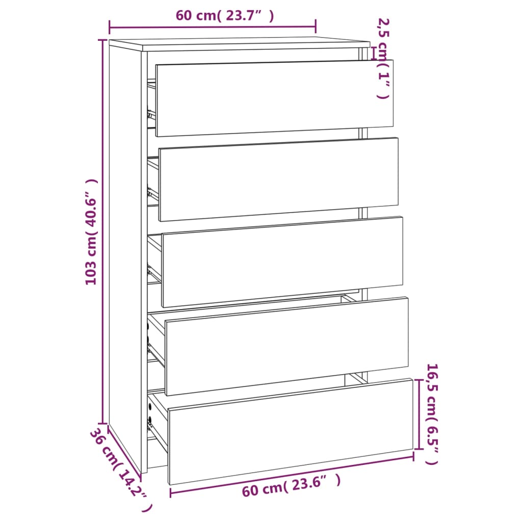 Laatikosto ruskea tammi 60x36x103 cm tekninen puu - Sisustajankoti.fi