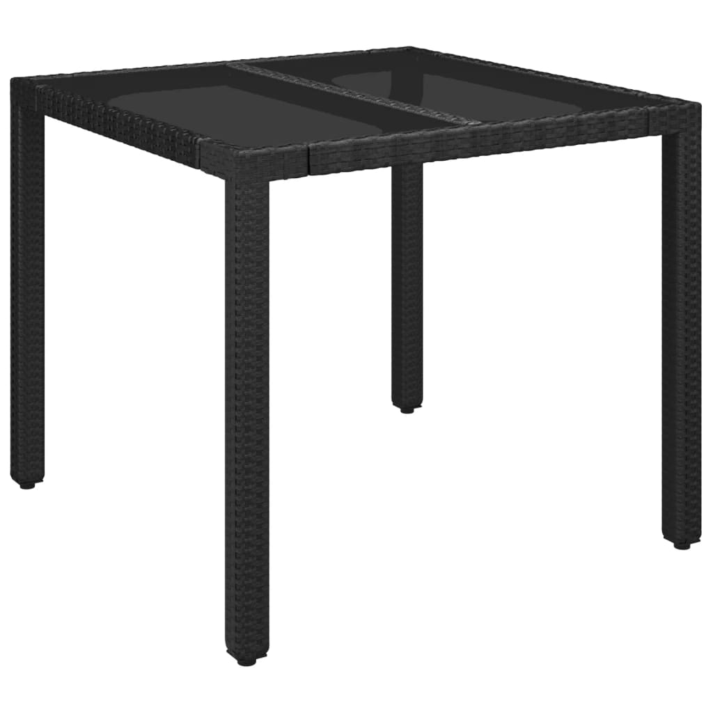 Puutarhapöytä lasilevyllä musta 90x90x75 cm polyrottinki - Sisustajankoti.fi