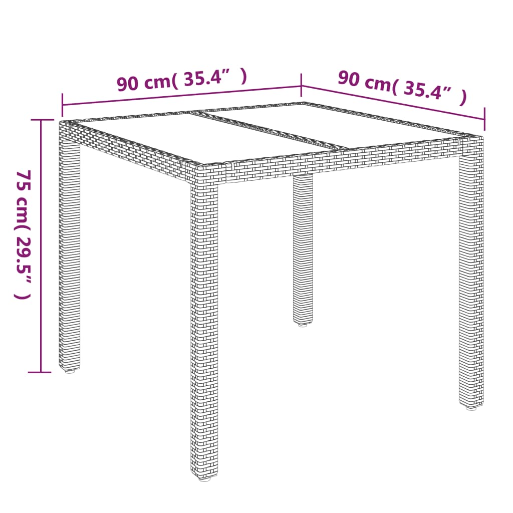 Puutarhapöytä lasilevyllä musta 90x90x75 cm polyrottinki - Sisustajankoti.fi