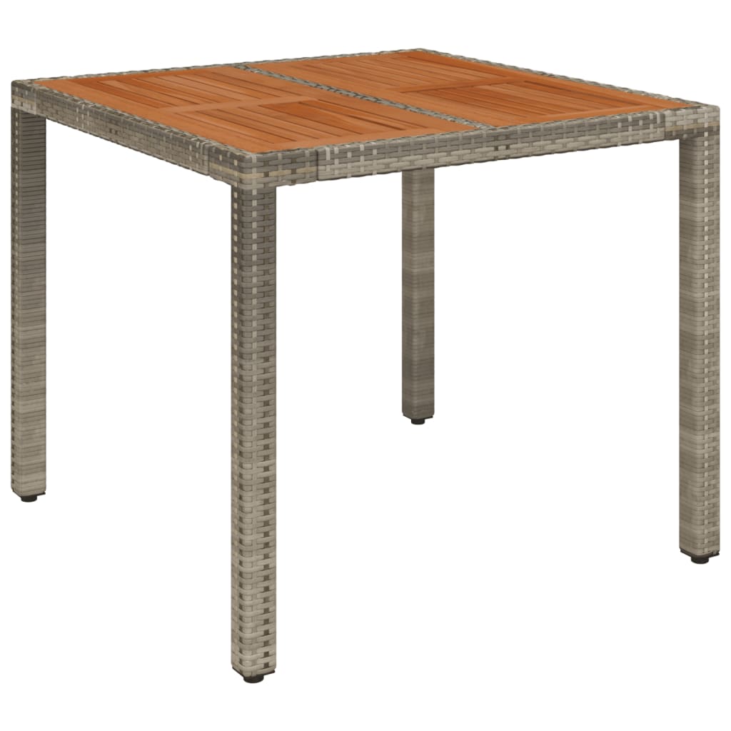 Puutarhapöytä puupöytälevyllä harmaa 90x90x75 cm polyrottinki - Sisustajankoti.fi