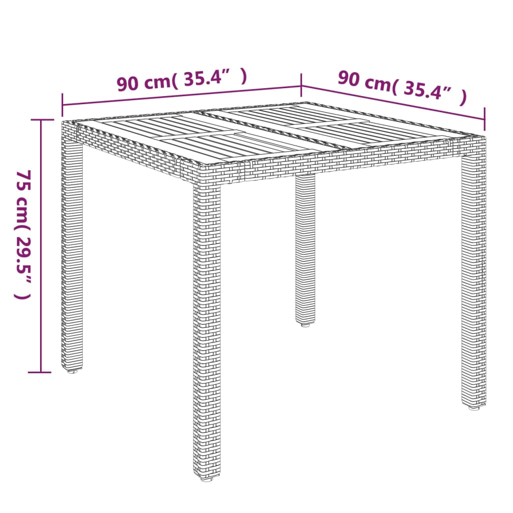 Puutarhapöytä puupöytälevyllä harmaa 90x90x75 cm polyrottinki - Sisustajankoti.fi