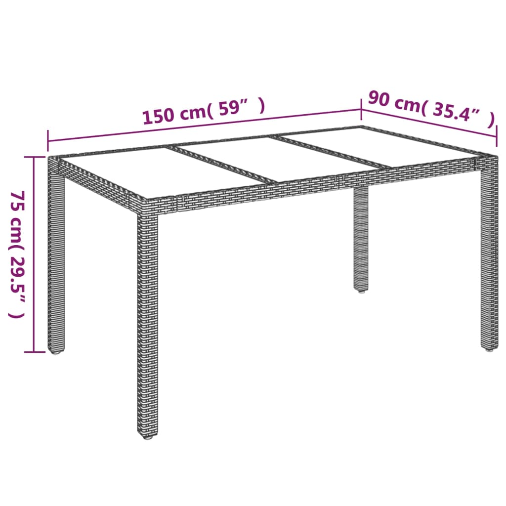 Puutarhapöytä lasipöytälevy musta 150x90x75 cm polyrottinki - Sisustajankoti.fi
